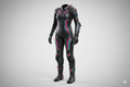 Dainese Women's Black Pink Teal Neon Leather Motorcycle Racing Suit Front View