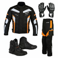 Eagle Moto Pro First Rider Bundle – Black Orange Motorcycle Jacket Pants Gloves Boots Set