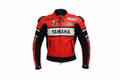 Yamaha MotoGP Sponsor Leather Motorcycle Jacket Red Black White Single Front View