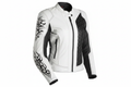 Women's Tribal Tattoo Leather Motorcycle Jacket White Black Front View