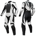 Eagle Moto Phantom Pro Men's Leather Motorcycle Racing Suit - White Black Front and Back View