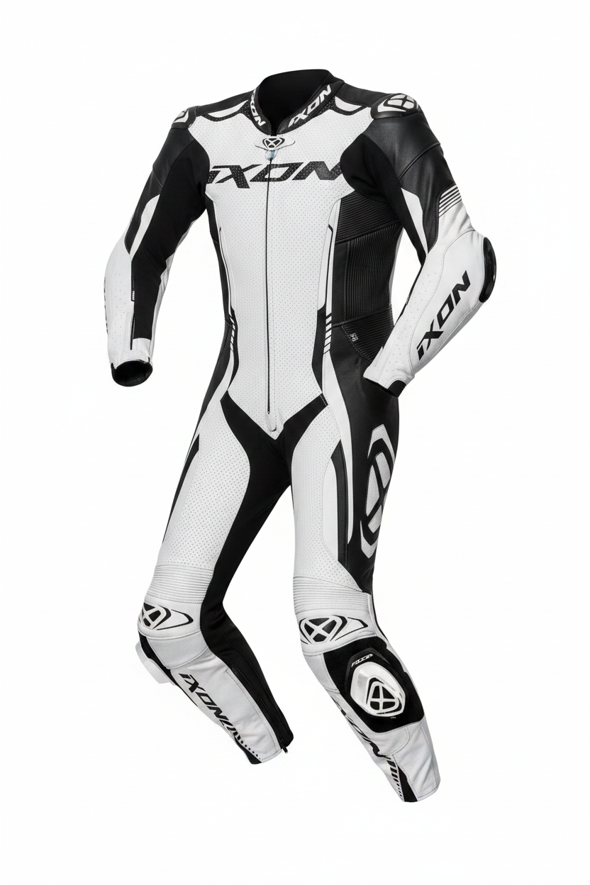 Ixon Vortex 2 Men's One-Piece Motorcycle Racing Leather Suit Black and White