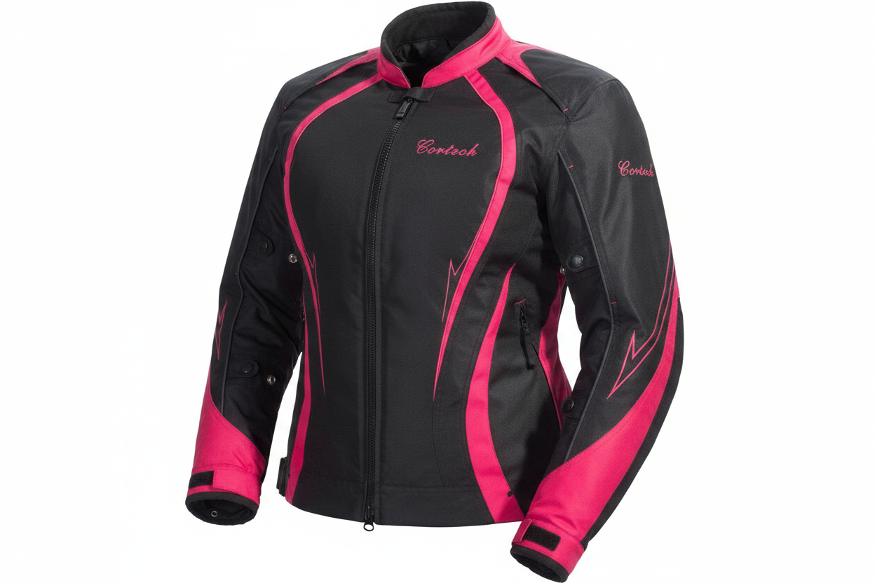 Cortech Women's Motorcycle Textile Jacket Black Pink Front View