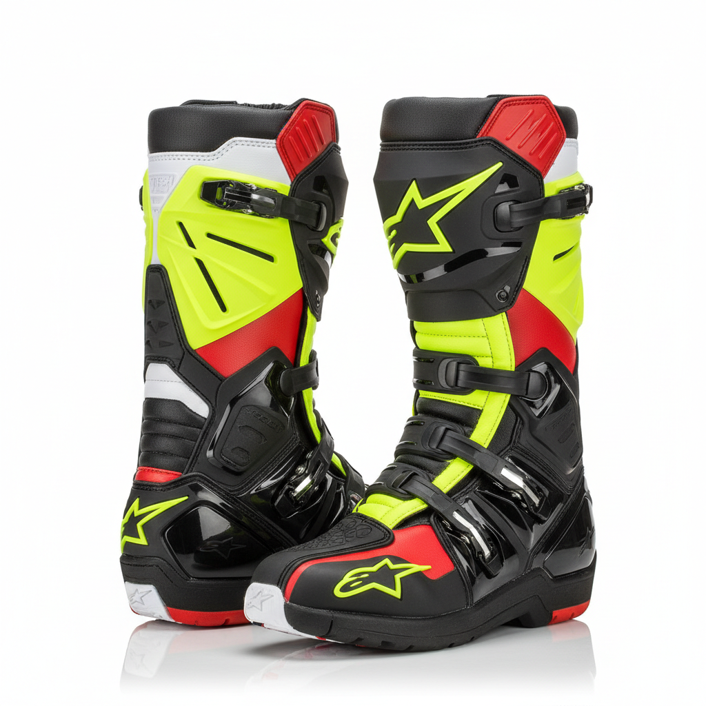 Alpinestars Tech 10 MX Motocross Boots - Black White Red Neon Yellow Championship Edition