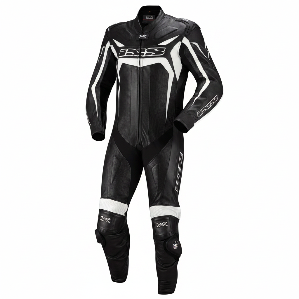 IXS Men's Leather Motorcycle Racing Suit - Black White