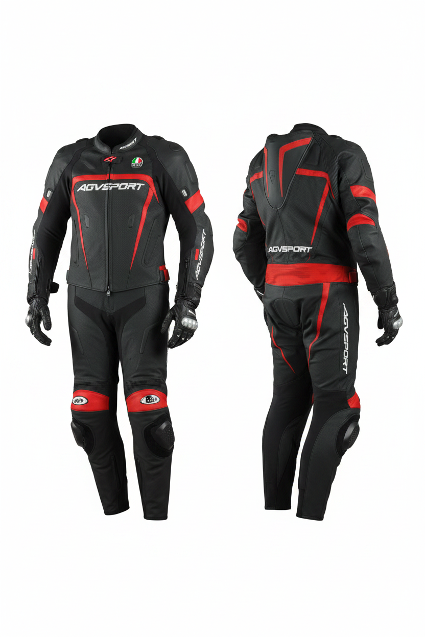 AGVSport Willow Perforated Men's Motorcycle Leather Jacket Side and Back View Black Red