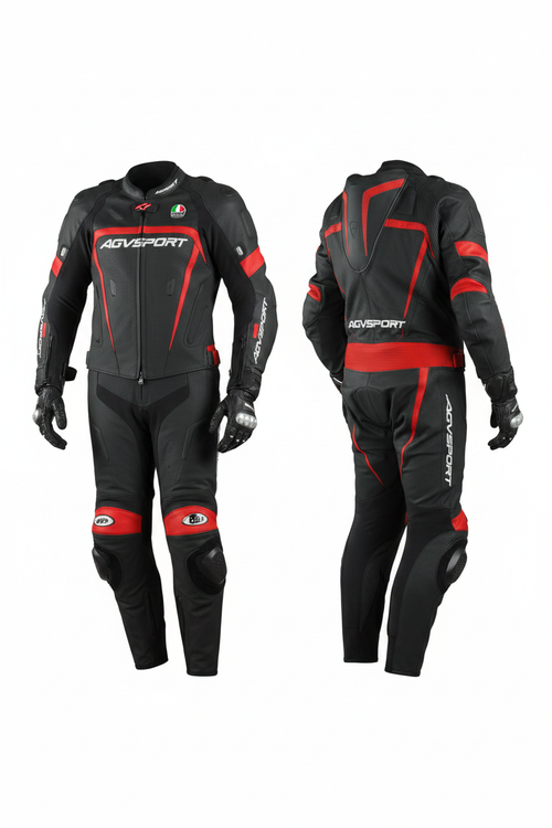 AGVSport Willow Perforated Men's Motorcycle Leather Jacket Side and Back View Black Red