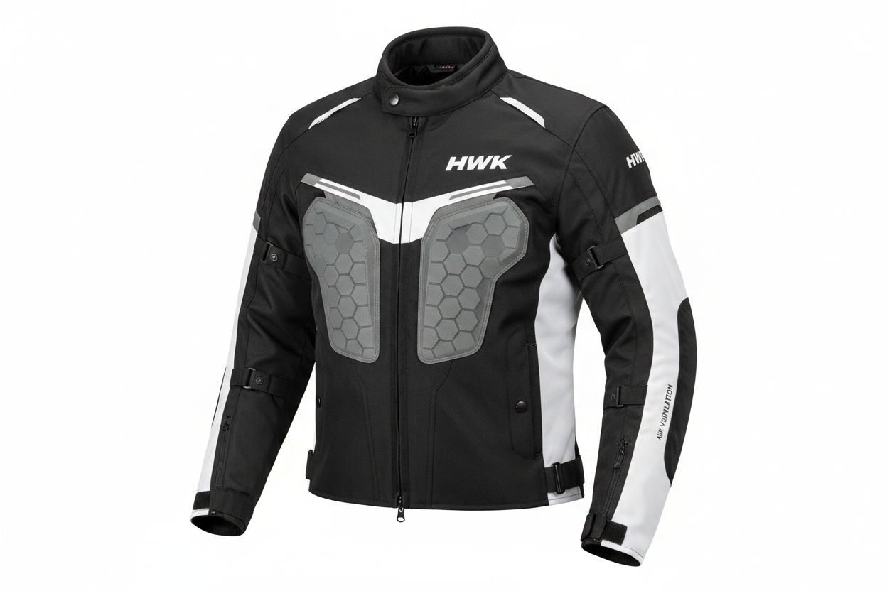 HWK Motorcycle Textile Riding Jacket Black White Grey