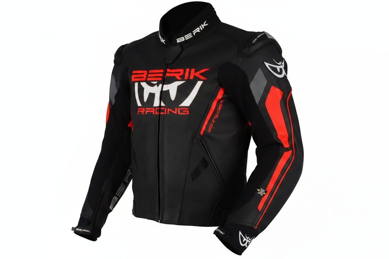 Berik Racing Leather Motorcycle Jacket Black Red