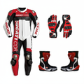 Ducati Corse Leather Racing Bundle White Red Black Motorcycle Suit Gloves Boots