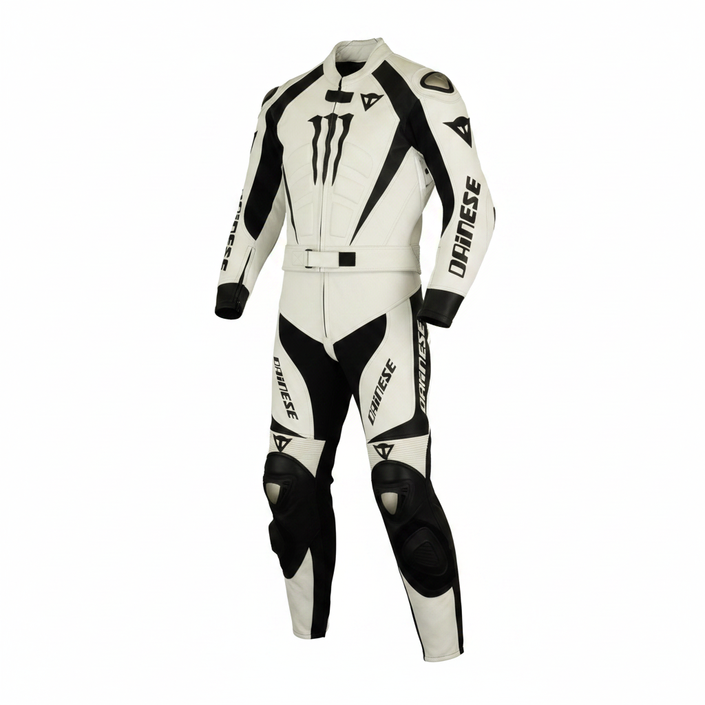 Dainese Monster Energy Men's Leather Motorcycle Racing Suit - White Black