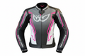 Berik Racingline Women's Leather Motorcycle Jacket Black Grey Pink Front View
