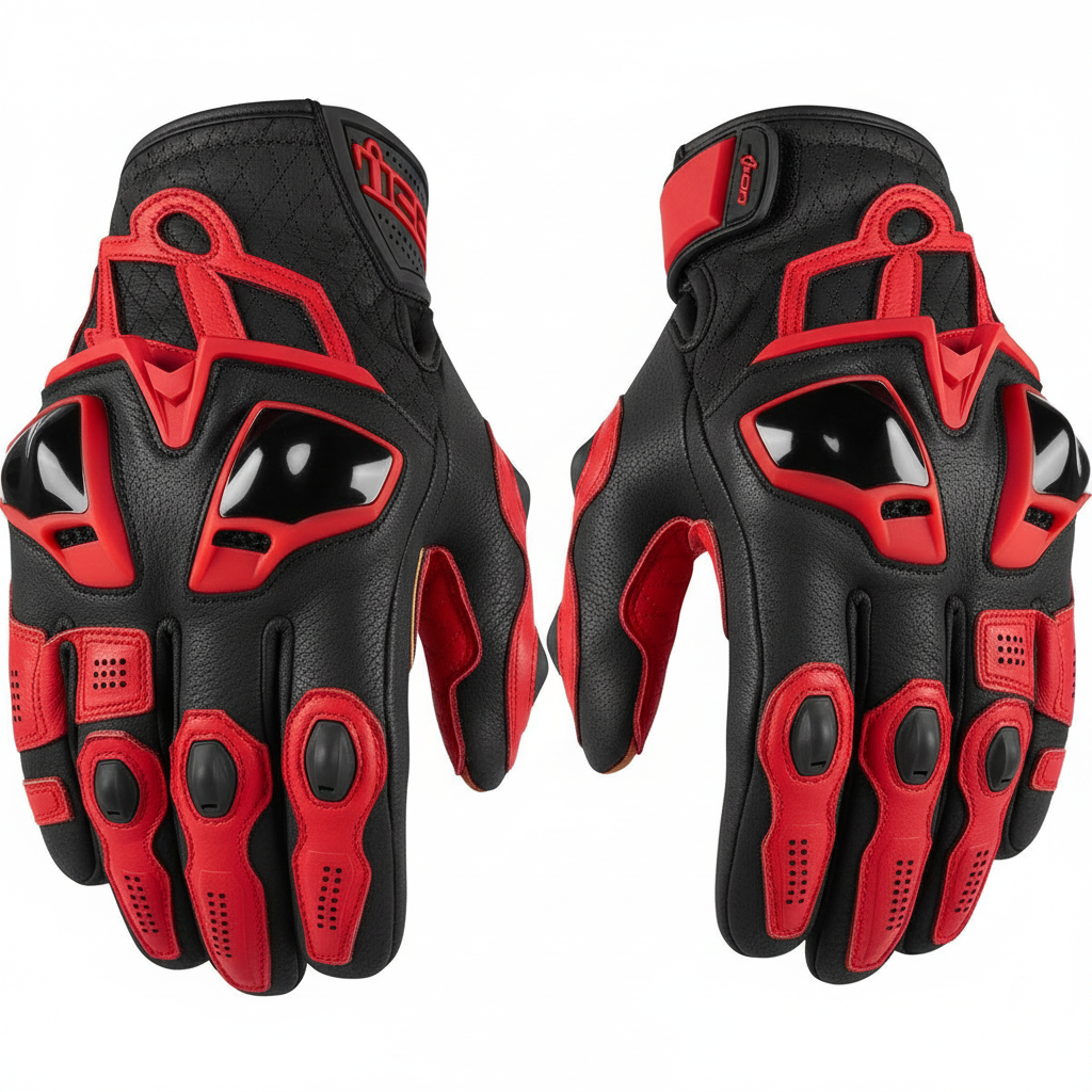Icon Hypersport 2 Motorcycle Gloves - Black Red Pair