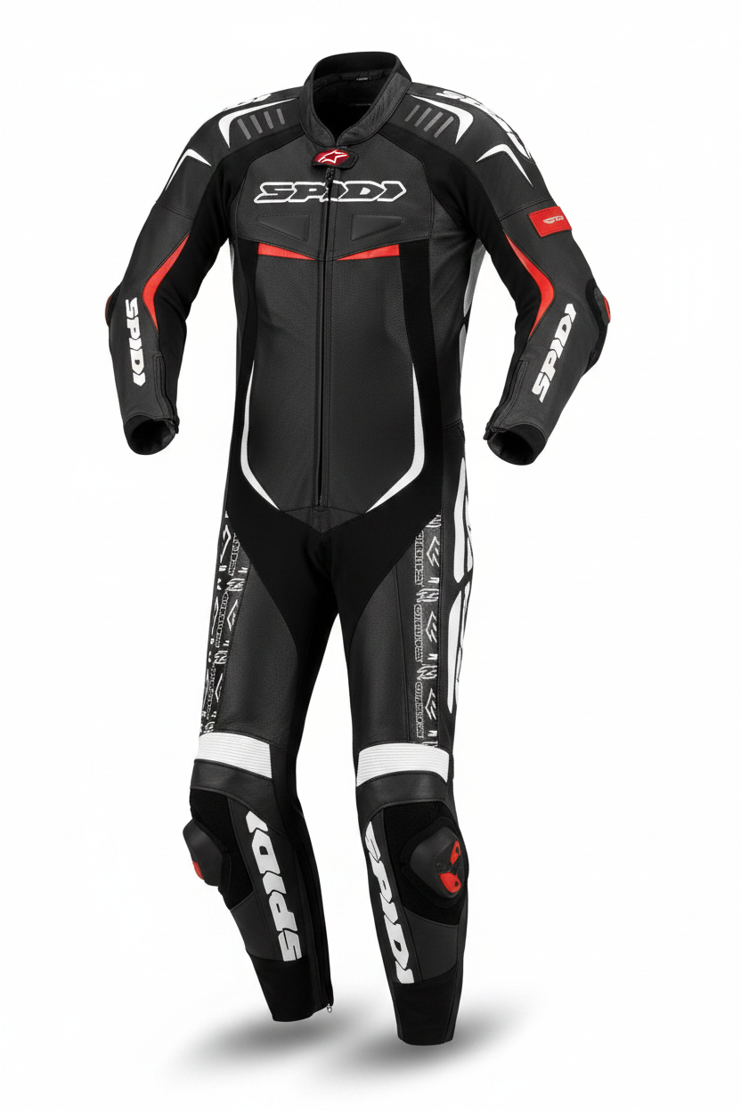 Spidi Supersport Wind Pro EVO Men's One-Piece Motorcycle Racing Leather Suit Black White Red