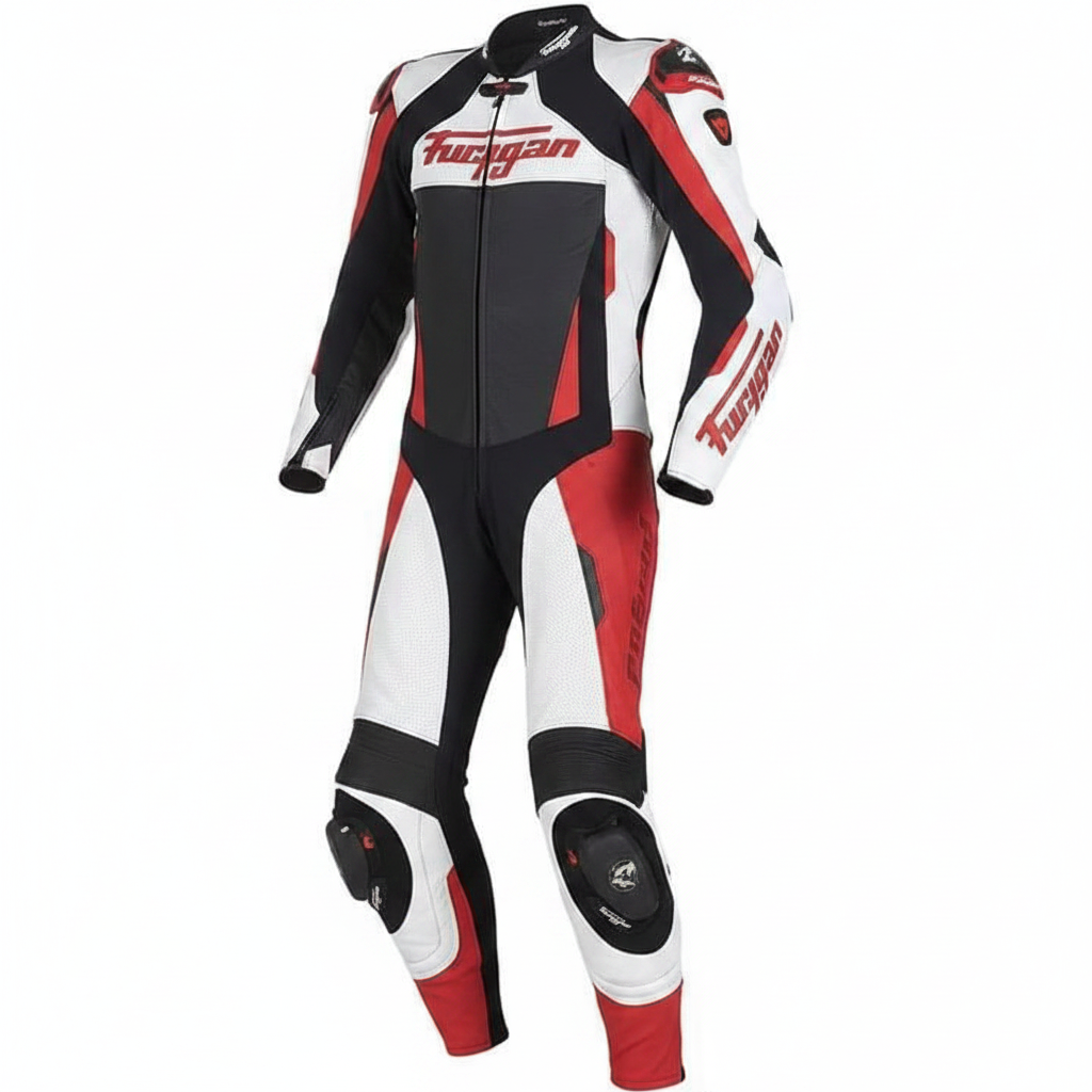 Furygan Men's Leather Motorcycle Racing Suit - White Black Red