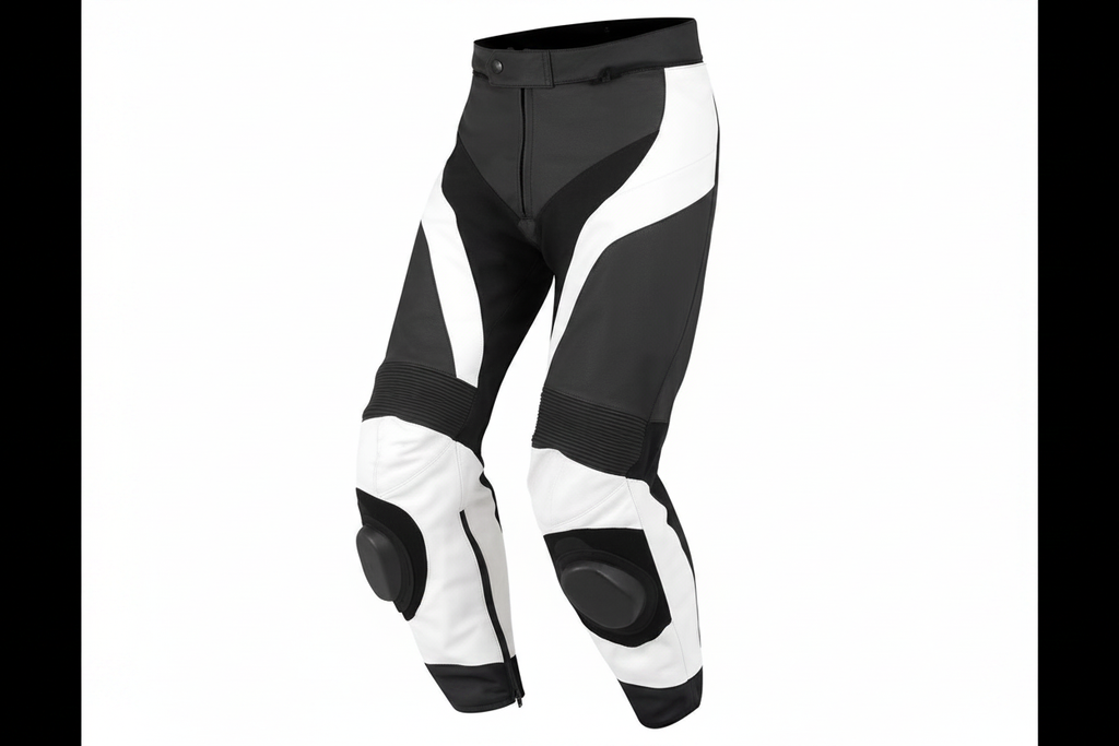 Leather Motorcycle Racing Trouser Black White