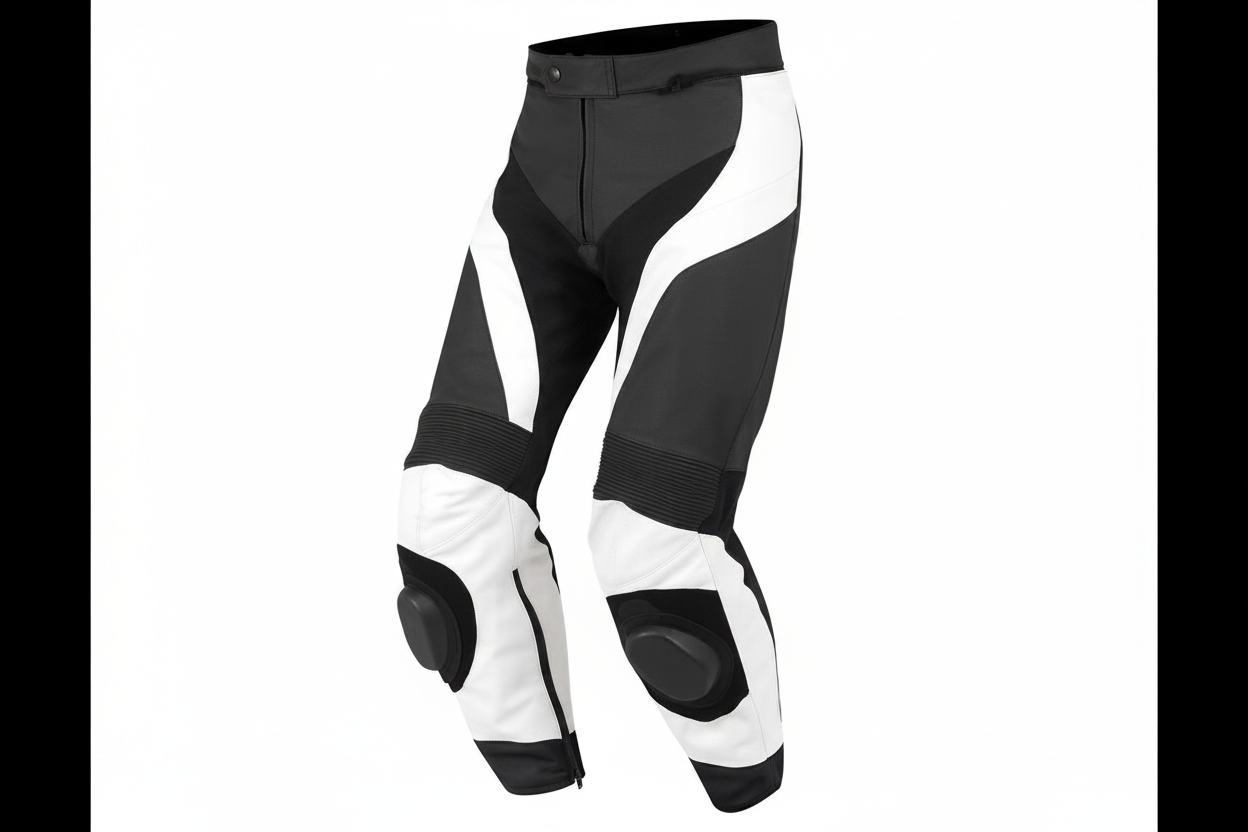Leather Motorcycle Racing Trouser Black White