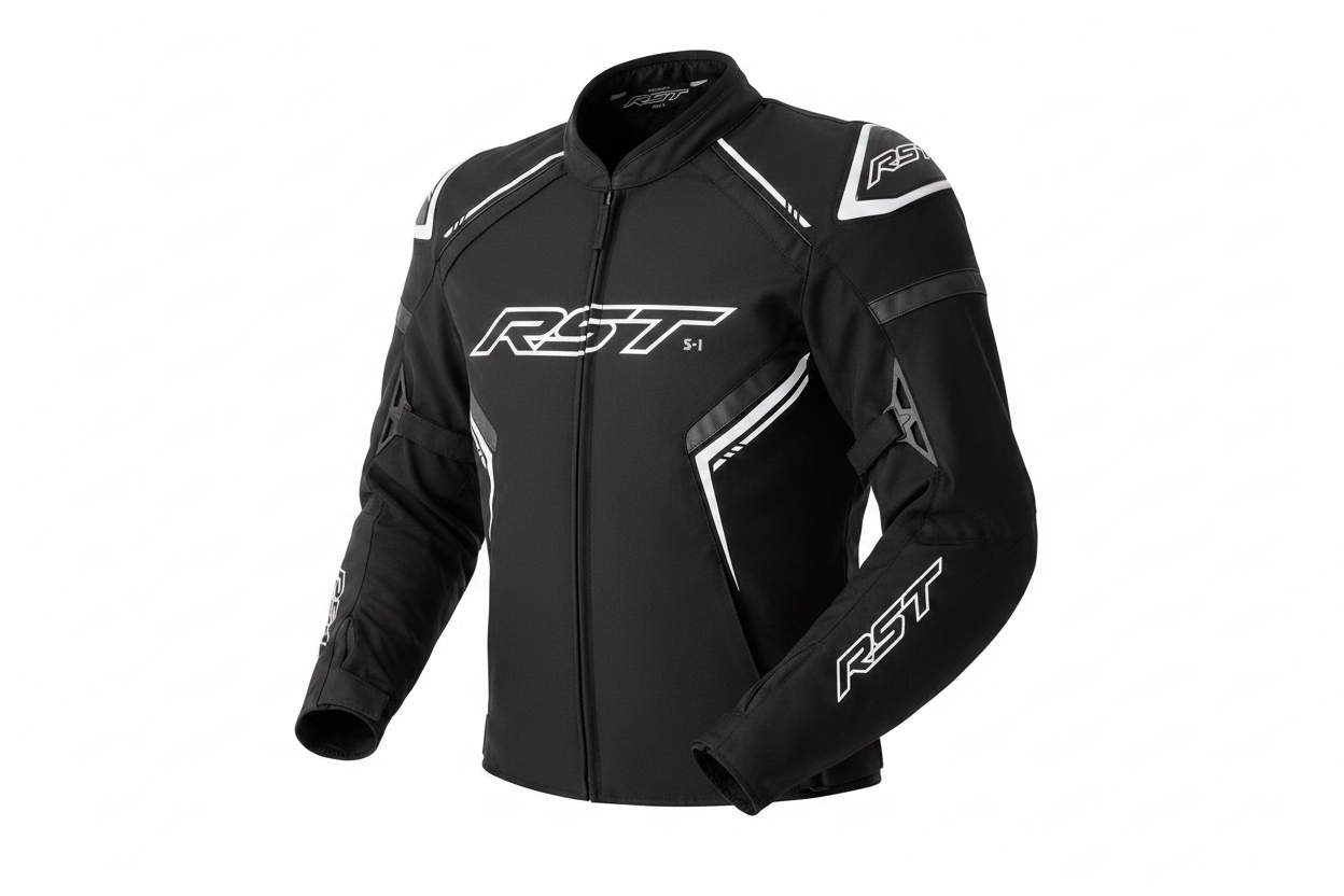 RST S-1 Leather Motorcycle Jacket Black White