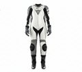 Dainese Women's White Black Grey Leather Motorcycle Racing Suit Front View