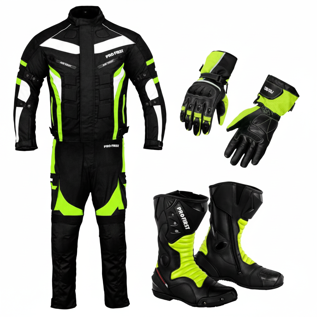 Eagle Moto Pro First Rider Bundle Neon Yellow – Motorcycle Jacket Pants Gloves Boots Set