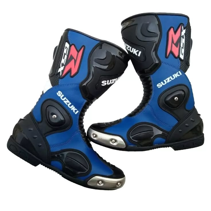 Suzuki GSX-R Men's Motorcycle Racing Boots — Blue Black