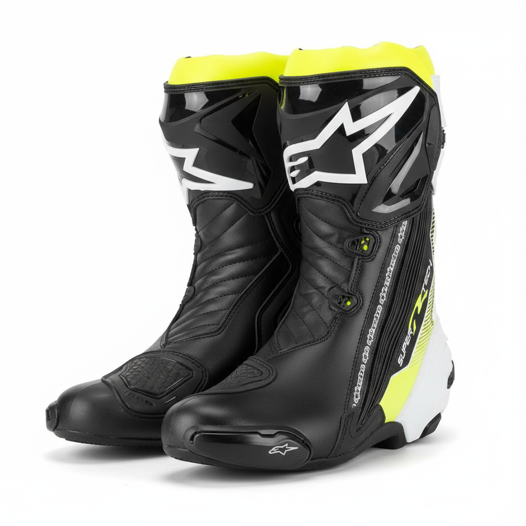 Alpinestars Supertech R Men's Motorcycle Racing Boots - Black White Neon Yellow