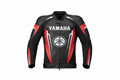 Yamaha Tuning Fork Leather Motorcycle Jacket Front View Black Red