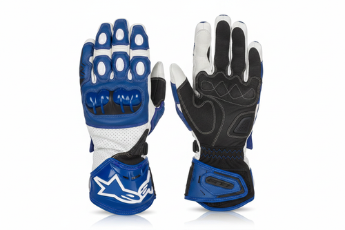 Alpinestars SP-2 Motorcycle Racing Gloves Blue White Black Dome Knuckle Perforated Leather