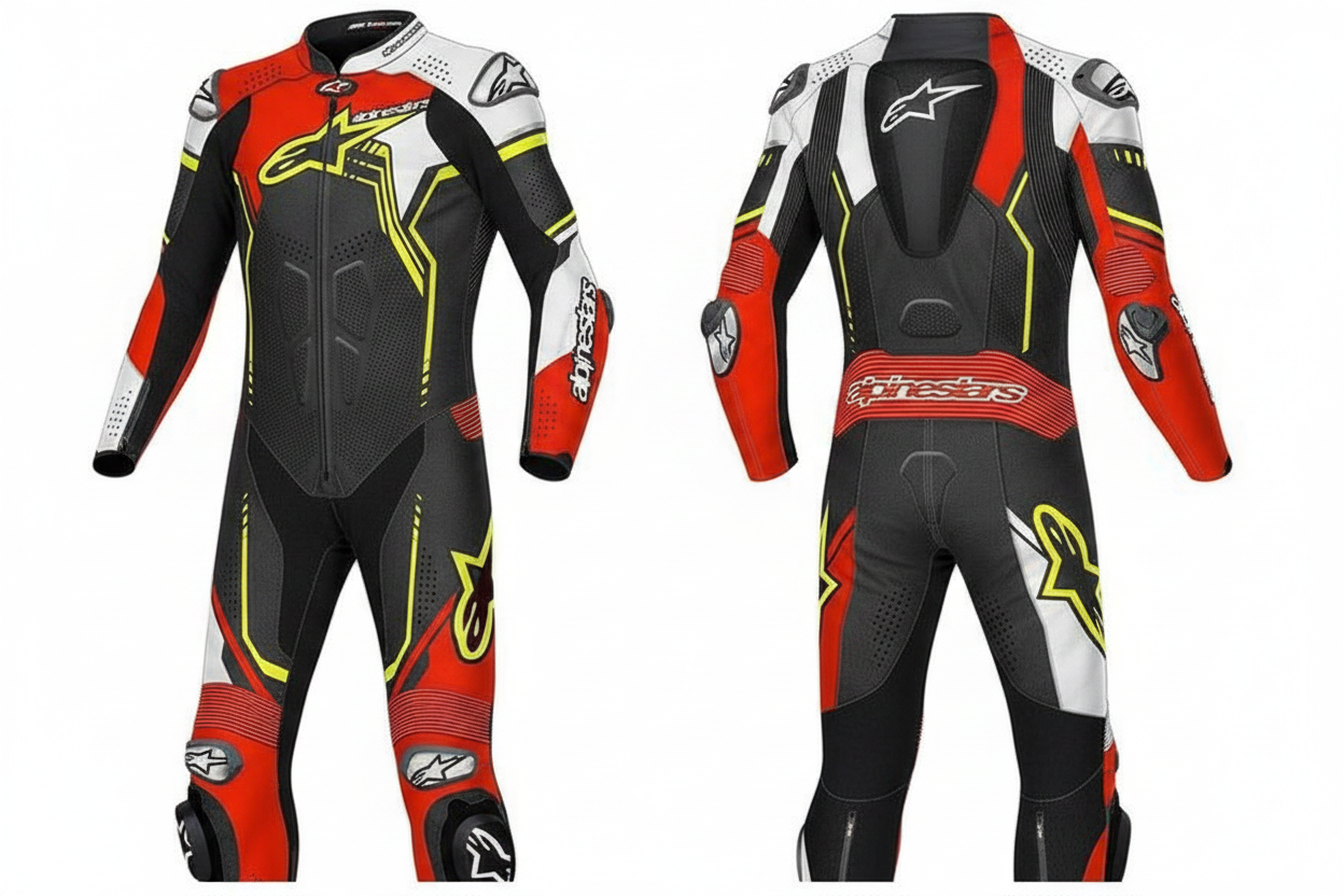 Alpinestars GP Plus v2 Men's One-Piece Leather Motorcycle Racing Suit Black Red White Neon Yellow