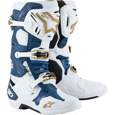 Alpinestars Tech 10 MX Motocross & Enduro Boots — White Navy Blue Gold | Limited Edition
