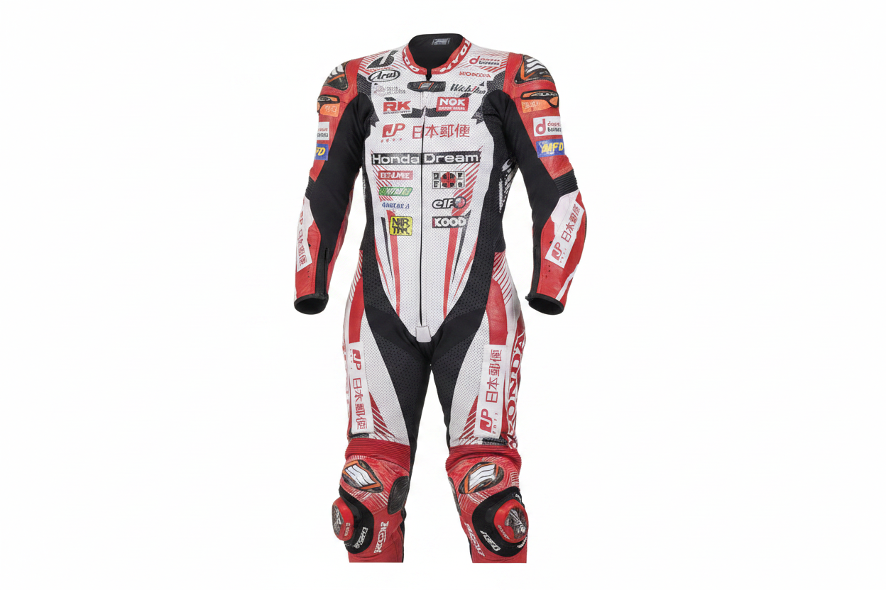 Honda Dream Women's Red White Black Leather Motorcycle Racing Suit