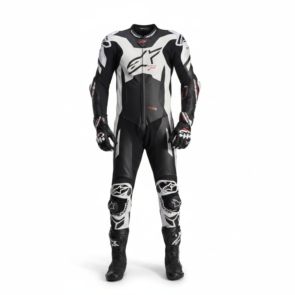 Alpinestars Men's Leather Motorcycle Racing Suit - Black White