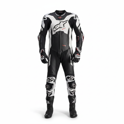 Alpinestars Men's Leather Motorcycle Racing Suit - Black White