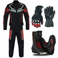Eagle Moto Sport Rider Bundle – 2-Piece Textile Suit Gloves and Boots Black Red Grey
