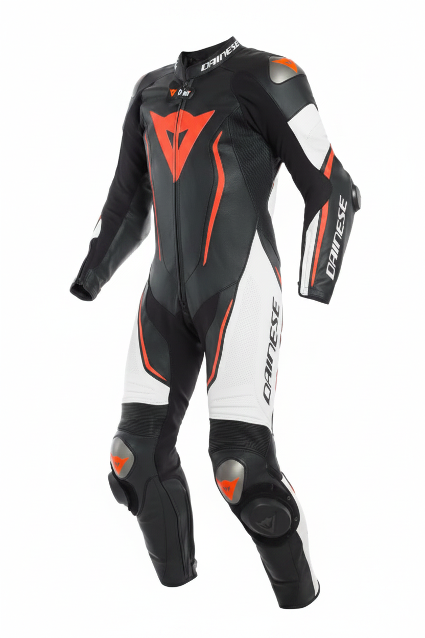 Dainese Misano 3 D-Air Men's One-Piece Motorcycle Racing Leather Suit Black White Red Orange
