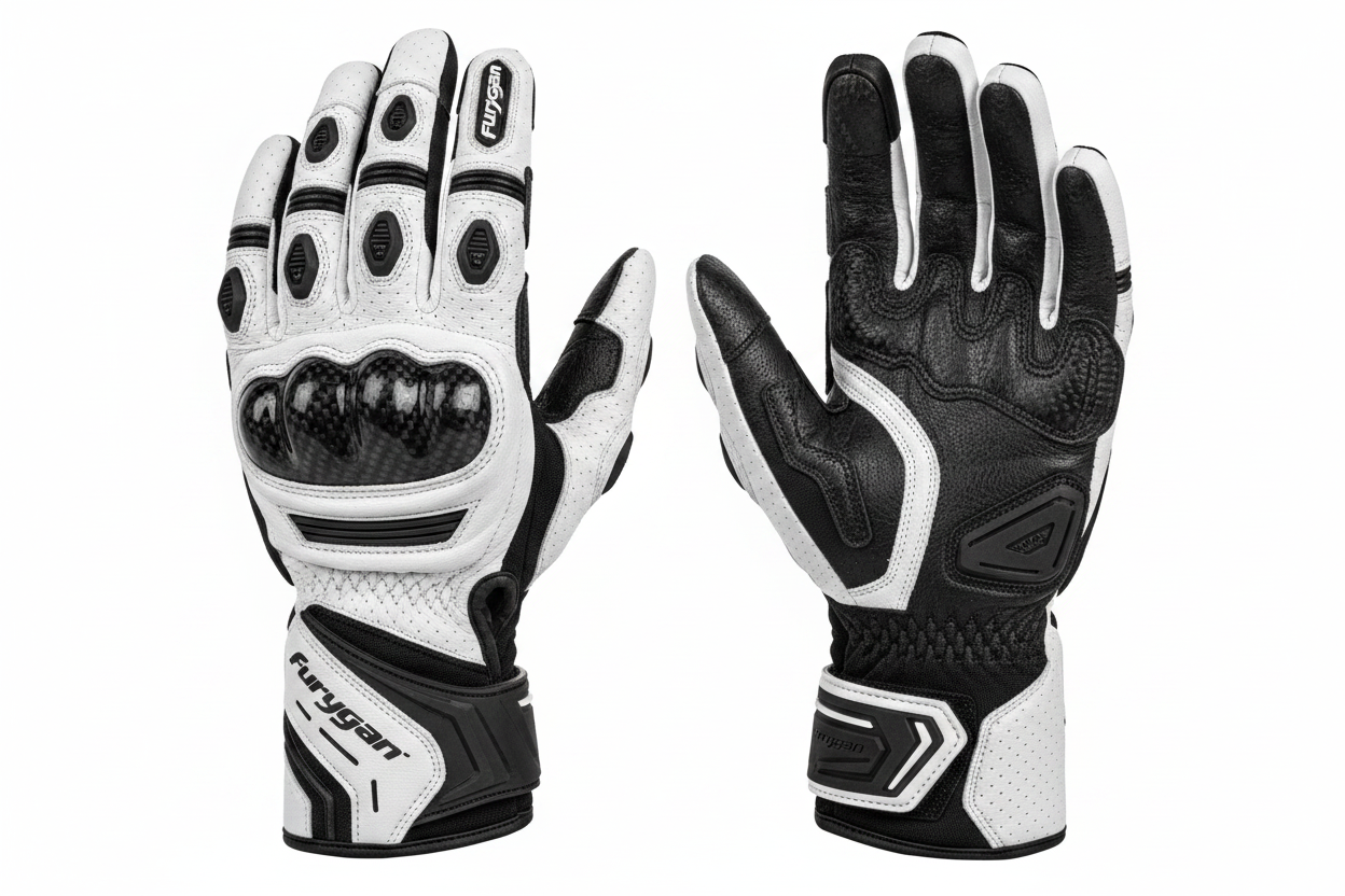 Furygan Motorcycle Racing Gloves White Black Carbon Fiber Knuckle Hard Wrist Armor Premium Leather