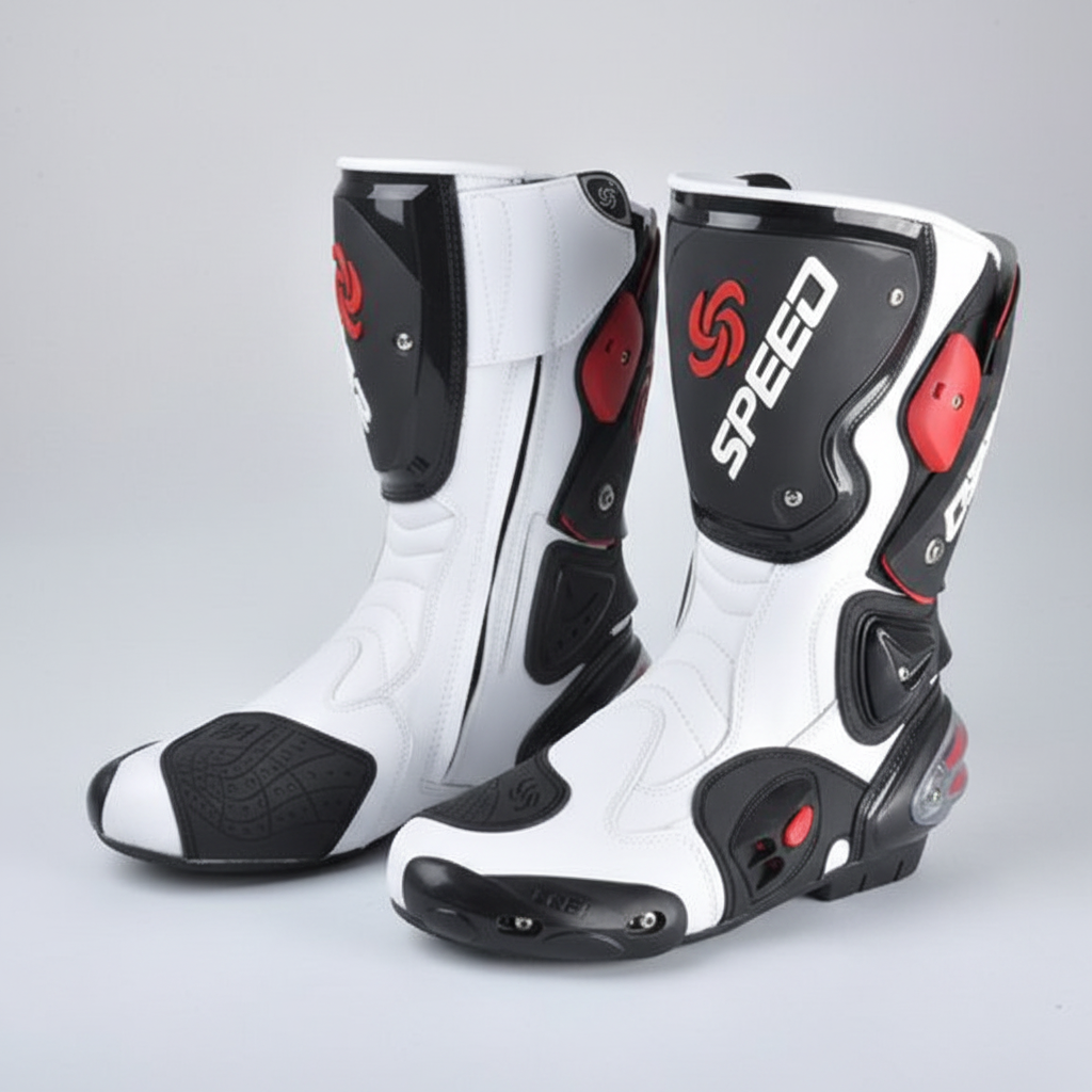 Pro-Biker Speed Q5 Road Racing Motorcycle Boots - White Black Red