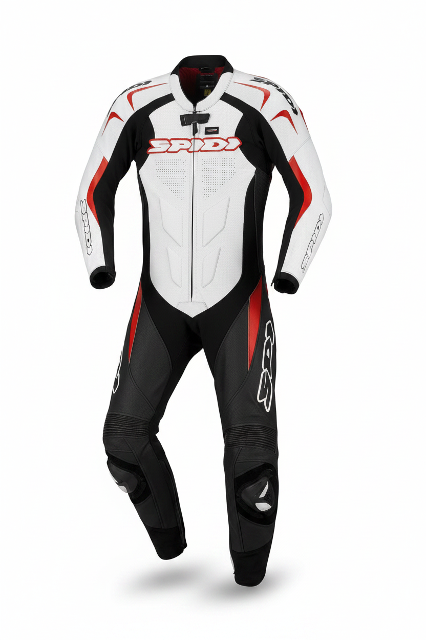 Spidi Supersport Wind Pro Men's One-Piece Motorcycle Racing Leather Suit White Black Red