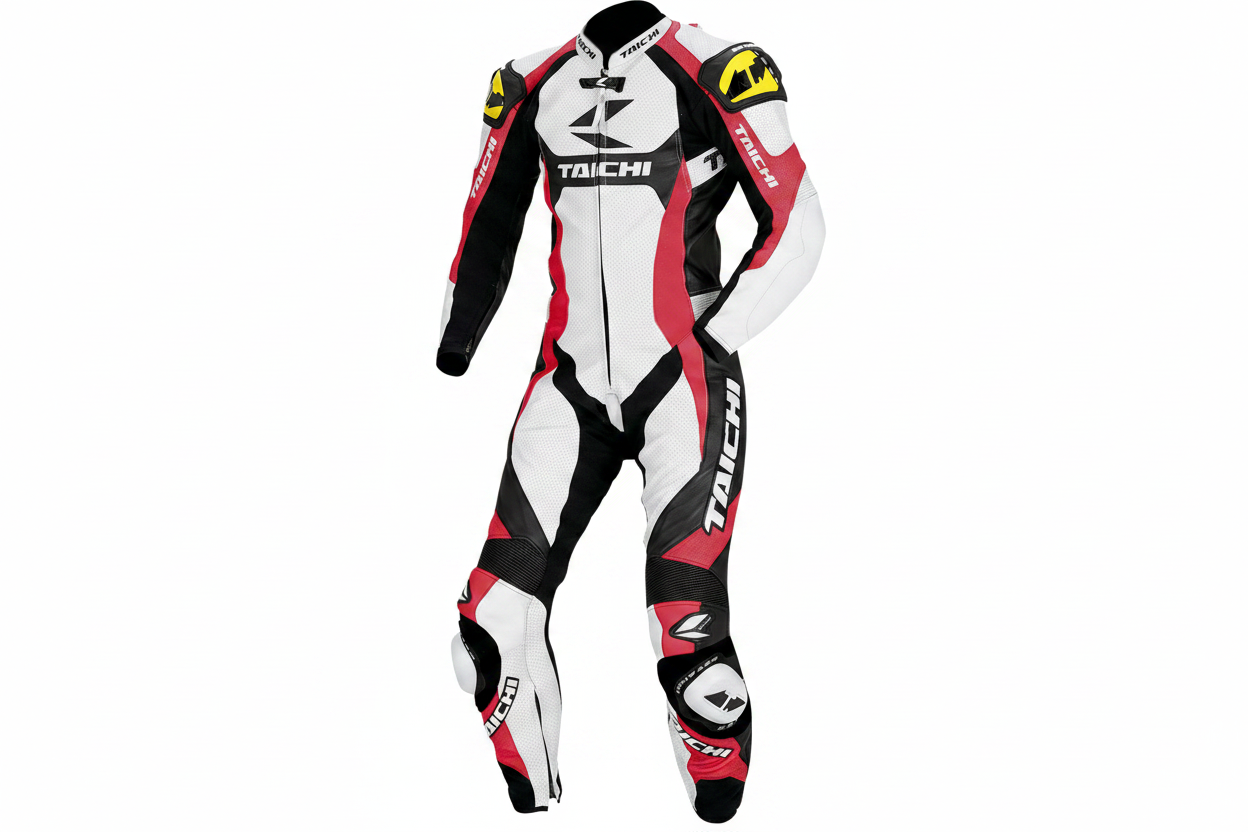 RS Taichi Women's White Black Red Leather Motorcycle Racing Suit Front View