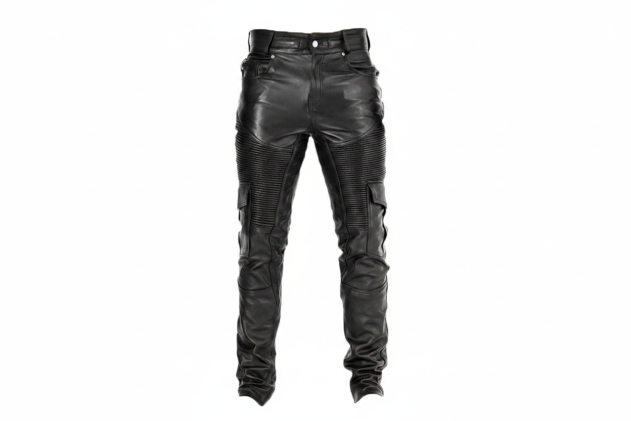 Leather Motorcycle Cargo Pant All Black