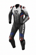 REV'IT! Quantum 2 Men's One-Piece Motorcycle Racing Leather Suit Black White Blue Red Clean