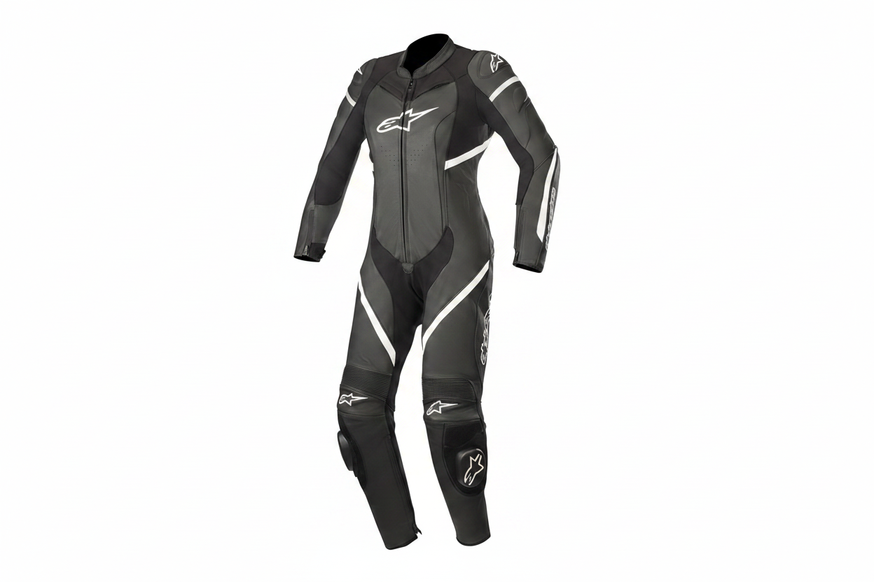 Alpinestars Women's Black White Leather Motorcycle Racing Suit - Enhanced