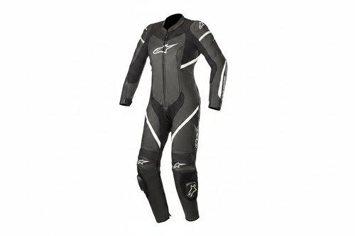 Alpinestars Women's Black White Leather Motorcycle Racing Suit - Enhanced