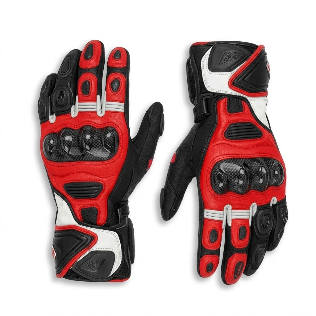 Ducati Corse Leather Racing Bundle – Suit, Gloves & Boots | White/Red/Black