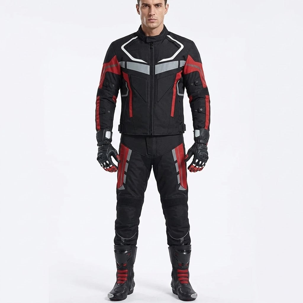 Eagle Moto Sport Rider Bundle – 2-Piece Textile Suit, Gloves & Boots | Black/Red/Grey